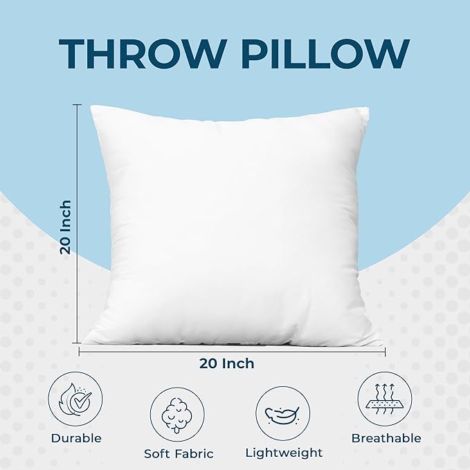 Utopia Bedding Throw Pillows (Set of 4, White) – 20 x 20 Inches Down Alternative Pillows for Bed, Sofa, and Couch - Fluffy Decorative Stuffer Pillow for Indoors & Outdoors