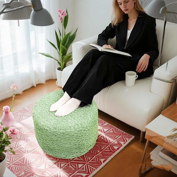 Round Pouf Ottoman 20 x 20 x 14 Inches Boho Poof Home Decor Floor Pouffe Ottoman Foot Rest for Couch Sofa Bean Bag Chairs Living Room Bedroom (Muted Green)