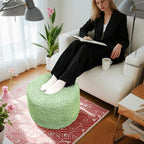 Round Pouf Ottoman 20 x 20 x 14 Inches Boho Poof Home Decor Floor Pouffe Ottoman Foot Rest for Couch Sofa Bean Bag Chairs Living Room Bedroom (Muted Green)