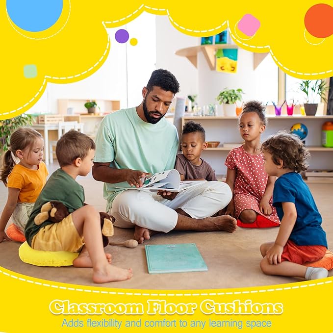Fumete 12 Pcs 16 Inch Round Floor Cushions for Kids and Toddlers, Flexible Seating Classroom Furniture Floor Pillow for Home, Daycare, Preschool, Yoga and Meditation (Fresh)