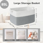 Goodpick Large Blanket Storage Baskets for Organizing, Woven Basket for Blankets, Clothes, Toy Basket Storage Kids, Rectangle Rope Baskets for Storage, 23.6" x 15.7" x 13.8"