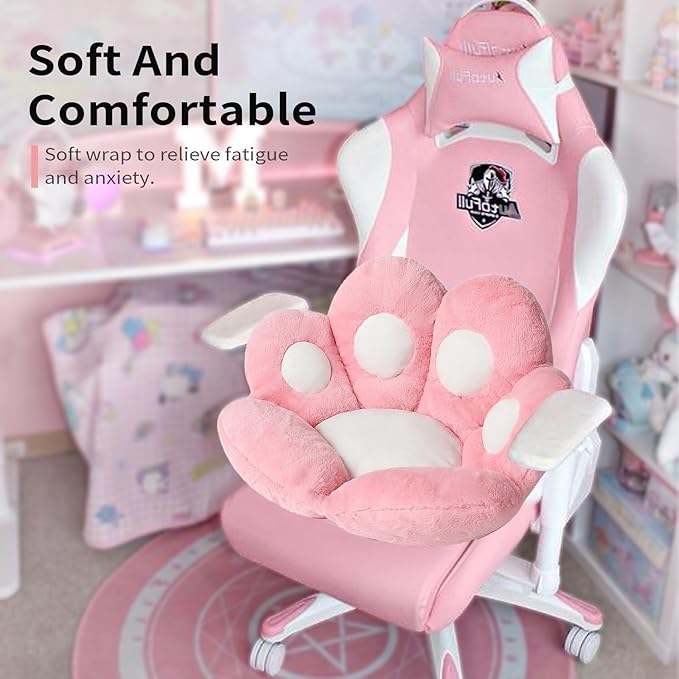 Ditucu Cat Paw Cushion Kawaii Chair Cushions 31.4 x 27.5 inch Cute Stuff Seat Pad Comfy Lazy Sofa Office Floor Pillow for Gaming Chairs Room Decor Pink