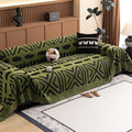 ROOMLIFE Green Couch Cover 3 Cushion Sofa, Washable Non Slip Furniture Sofa Protector Cover, Soft Chenille Sofa Slipcovers Sectional L Shape Dogs Couch Cover Throw Blanket with Tassels 71''X134''
