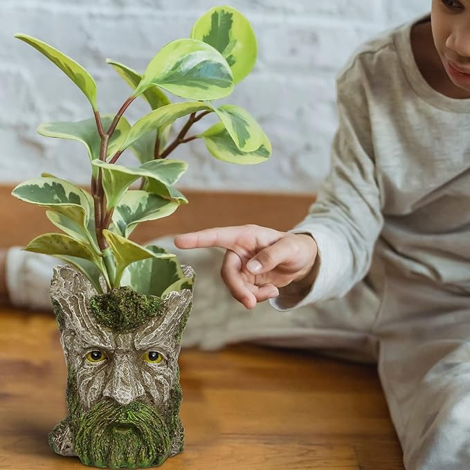 Face Planter - Unique Old Man Tree Face Planters for Outdoor Indoor Plants with Drainage Hole, Funny Plant Pots for Succulents - Creative Flower Pots as Gifts for Women and Men (Green Man)