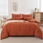 ROSGONIA Oversized King Comforter Burnt Orange, 3pcs (1 Terracotta Comforter & 2 Pillowcases) Lightweight Oversized King Size Comforter Sets Bedding
