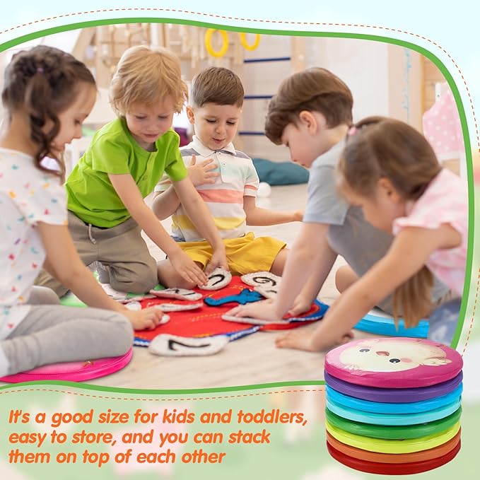 8 Pcs Kids Floor Cushions for Classroom Flexible Round Seating with Handle Soft Waterproof Floor Pillows with Cute Cartoon Animal Pattern for Elementary Daycare Preschool(Farm Animals)