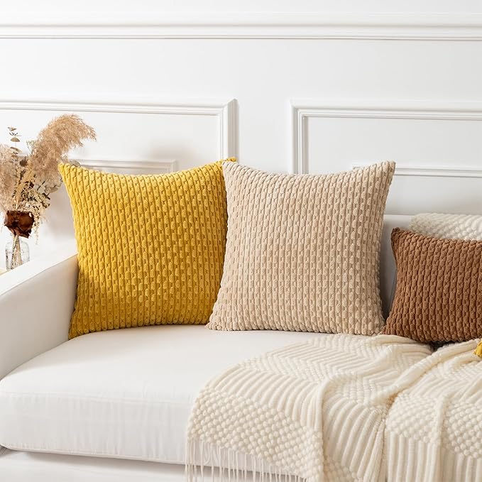 Kevin Textile 16x24 Inch Pillow Cover 1 Pack Boho Decorative Soft Striped Corduroy Lumbar Farmhouse Color Accent Rectangle Cushion Case for Living Room Couch Sofa Bed, Mustard Yellow
