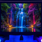 Miytal Blacklight Waterfall Tapestry - UV Reactive Glow in the Dark Neon Forest Wall Hanging, Vibrant Nature Landscape Wonderland for Bedroom, Living Room Decor - 70.9" x 90.6"