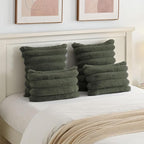 FUTEI Olive Green Decorative Throw Pillow Covers 22x22 Inch Set of 2, Square Soft Faux Rabbit Fur Big Striped Cushion Cover,Home Decor for Couch Sofa Bed Living Room