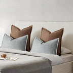 18x18 Linen Pillow Covers Brown Pack of 2 Farmhouse Boho Neutral Accents Striped Textured Square Decorative Throw Pillow Cases for Living Room Couch Bed Home Decor