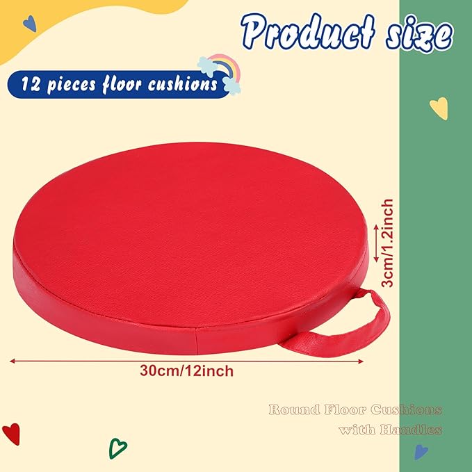 Sawysine 12 Pcs Floor Cushions Classroom Flexible Floor Seating with Handle for Kids in Home School Classroom Kindergarten Daycare Nursery(Novel Color,Round)