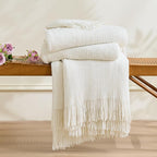 inhand Throw Blanket for Couch Bed,Chunky Chenille Woven Soft Blankets with Tassels,Cozy Boho Farmhouse Fall Winter Decor,Warm for Women,50"x60",Extra Thick-Off White
