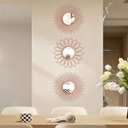 3 Pack Metal Mirrors for Wall Sunburst Wall Mirrors Home Décor Decorative Hanging Wall Art for Living Room Bedroom Entryway (Pink, Flower+Sunburst)
