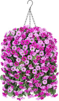 Hanging Baskets Artificial Flowers for Outdoor Interior Decor, Artificial Daisies Flowers Shrubs Plants with Baskets for Home Porch Garden Patio Spring Summer Decoration(Double Lotus)