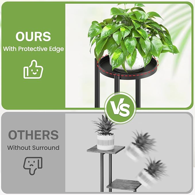 iDavosic.ly 5 Tier Plant Stand Indoor with Grow Lights, Tiered Corner Multiple Flower Pot Holder Shelf, Metal Tall Display Rack for Porch Living Room Balcony Bedroom, Modern Black & Rustic Brown