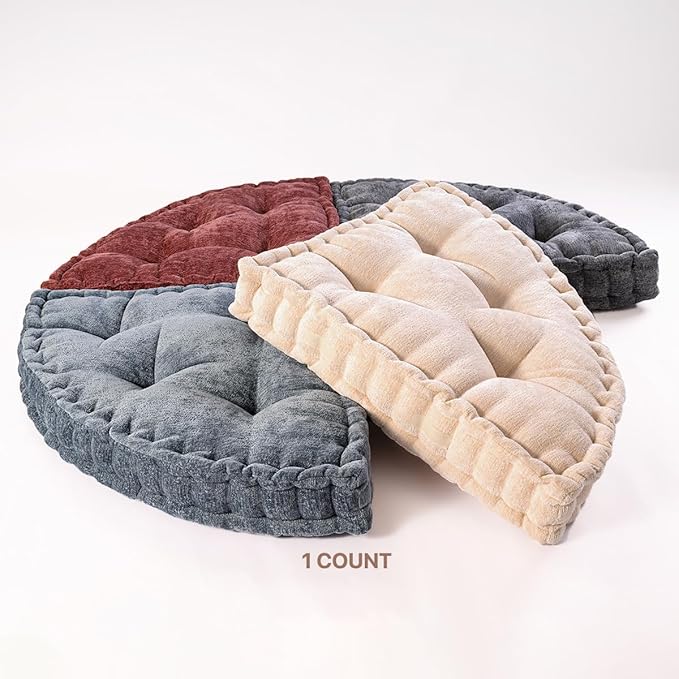 Fan-Shaped Floor Cushion Corner Nook Floor Pillow, Meditation Cushion for Sitting or Yoga, Kids Play Cushions Thick for Indoor or Outdoor Seating 28"*28" Ivory