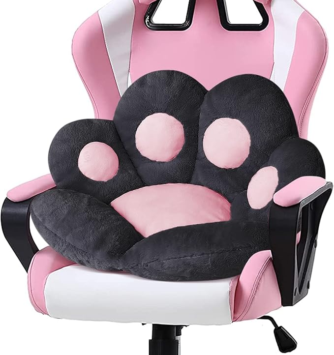 Ditucu Cat Paw Cushion Kawaii Chair Cushions 27.5 x 23.6 inch Cute Stuff Seat Pad Comfy Lazy Sofa Office Floor Pillow for Gaming Chairs Room Decor Black
