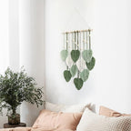 Avoik Macrame Wall Hanging Boho Woven Tapestry Handmade Home Wall Decor Bohemian Leaf Modern Chic Wall Art Green Feather Decorations for Living Room Bedroom Apartment Nursery Farmhouse Backdrop