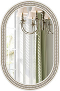 Boho Oval Wall Mirror, 24" x 36" Farmhouse Antique Bathroom Oval Mirrors Over Sink, Wooden Rustic with Beaded for Bedroom, Dining Room, Hallway, Living Room, Vertical or Horizontal Hanging