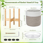 Plant Basket with Stand Indoor Planter Pot Holder Sturdy Jute Rope Modern Woven Basket, Cotton Rope Woven Pot with Bamboo Stand(White and Brown,10 Inch)