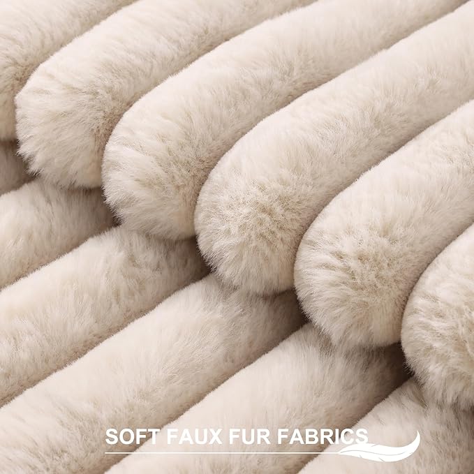 Pallene Faux Fur Plush Throw Pillow Covers 18x18 Set of 2, Luxury Soft Fluffy Striped Decorative Pillow Covers for Sofa, Couch, Living Room, Apricot