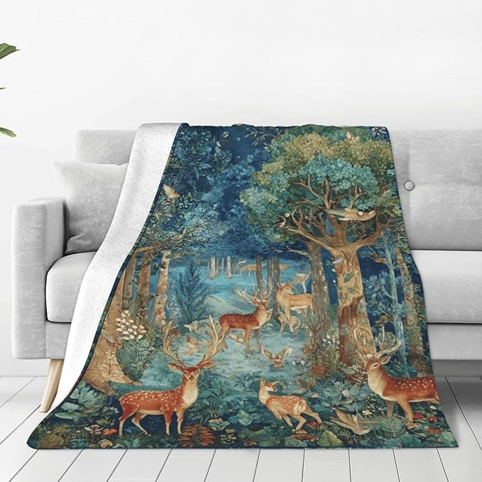 Deer Throw Blanket Soft Flannel Blanket 60"x50" in Bed Blanket Home Decor for Room Sofa Couch All Season
