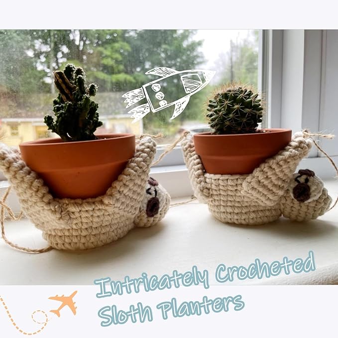 2Pcs Macrame Plant Hanger Crochet Sloth Hanging Planter Sloth Gifts,5 Inch Animal Wall Hanging Plant Holder for Plant Sloth Lovers, Home Decor Indoor Outdoor Plants Succulent Gifts (2)