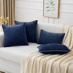 MIULEE Pack of 2 Couch Throw Pillow Covers 18x18 Inch Navy Farmhouse Decorative Pillow Covers with Stitched Edge Soft Chenille Solid Dyed Spring Pillow Covers for Sofa Bed Living Room