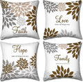 Tatuo 4 Pcs Flower Pillow Covers Square Spring Pillow Cushion Cases 18 x 18 Inch Family Faith Hope Love Words Decorative Summer Winter Cushion Case for Bed Couch Sofa Living Room(Dark Brown Series)