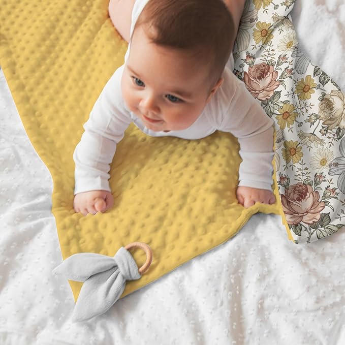 Boho Retro Floral Baby Blankets for Girls 30" x 40", Brown Flower Soft Double Layer Minky Blanket with Dotted Fleece Back, Nursery Bed Receiving Quilt for Newborn Infant Toddler Shower Gift