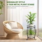 TOSKING 2 Tier Metal Plant Stand Indoor Outdoor , Rustproof Stable Plant Stands Multiple Plant Rack Holder Flower Pot Stand for Living Room Balcony Garden Patio Bedroom (Black, 19.5)