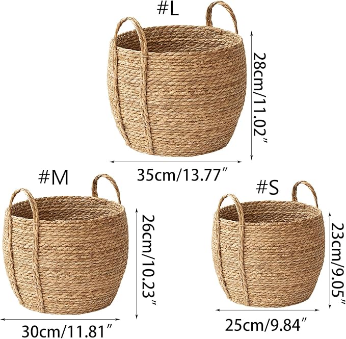 Woven Plant Basket, Wicker Basket for Plants, Handwoven Round Baskets, Garden Pots for Indoor, Small Boho Storage Bin Organizer, Rustic Baskets for Plants and Home Decor