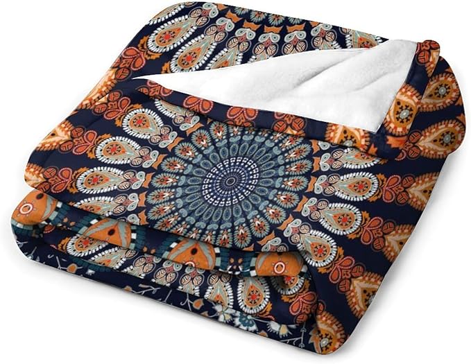 Indian Hippie Bohemian Throw Blanket Beautiful Peacock Mandala Blanket for Sofa Bed Couch Chair Or Dorm 40"x50"