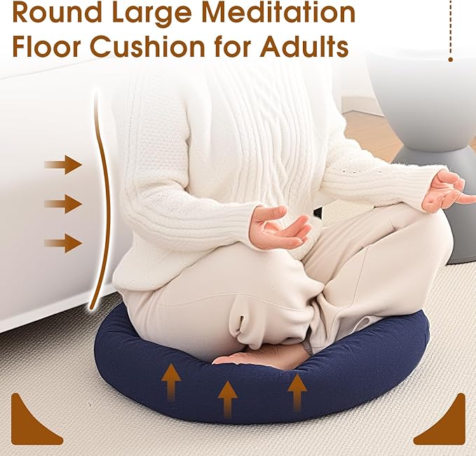 4Pcs Floor Pillows for Adults, Meditation Cushions, Large Round Sitting Cushion Living Room Memory Foam Pillow for Sitting (4, Navy, 22x22x6 Inch)