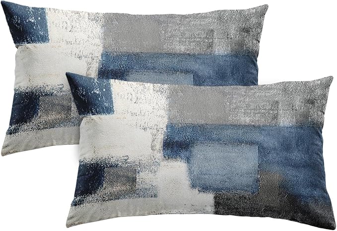 Emvency Set of 2 Throw Pillow Covers Modern Abstract Painting Blue White and Gray Decorative Sofa Pillow Cases Home Decor Standard Rectangle 12x20 Inches Pillowcases