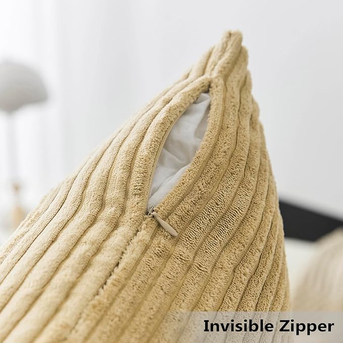 Home Brilliant Taupe Pillow Covers Lumbar Pillows 12x20 Decorative Throw Pillows Striped Corduroy Oblong Pillow Covers for Couch Spring Decor, 12 x 20 inch, Taupe Gold