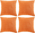 Fancy Homi 4 Packs Orange Fall Decorative Throw Pillow Covers 20x20 Inch for Couch Bed Sofa, Halloween Pumpkin Autumn Home Decor, Soft Cute Plush Corduroy Striped Cushion Case 50x50 CM