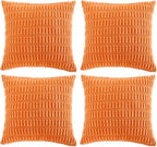 Fancy Homi 4 Packs Orange Fall Decorative Throw Pillow Covers 24x24 Inch for Couch Living Room Bed Sofa, Halloween Pumpkin Autumn Home Decor, Soft Cute Plush Corduroy Striped Cushion Case 60x60 CM