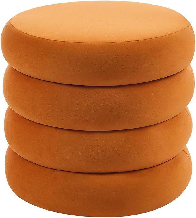Flouki 19.5" Storage Ottoman Round, Vanity Stools for Bedroom, Velvet Pouf Ottoman with Removable Lid, Modern Ottoman Stool for Girls Women, Foot Stool for Living Room, Orange