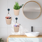 4 Pack Hanging Woven Basket, Small Hanging Basket for Wall, Boho Style Cotton Rope Storage Organizer, Woven Wall Baskets for Home Decor (Beige, 5.5" x 5.5")