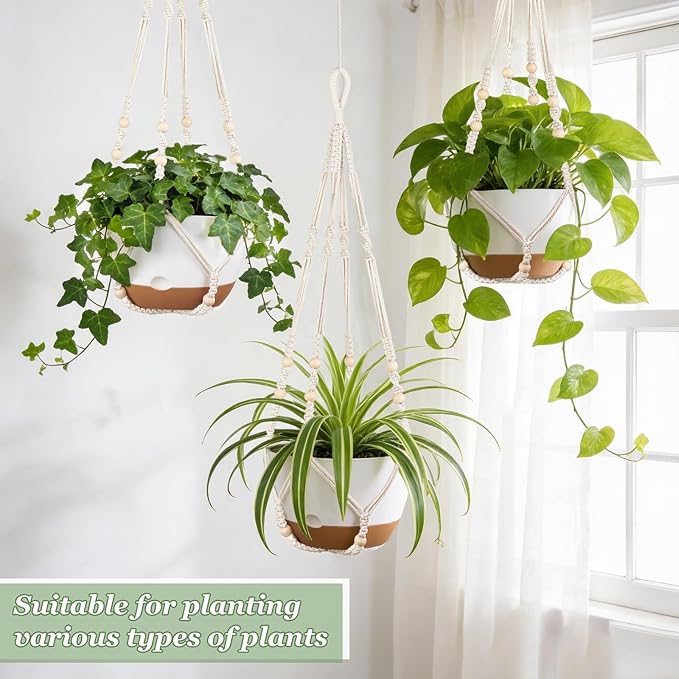 Mkono Set of 3-10 Inch Hanging Planters for Indoor Plants with Self Watering, Outdoor Hanging Plant Pot with Macrame Plant Hangers, 2 Kinds Hanging Basket for Garden Home Ceiling Window Decor