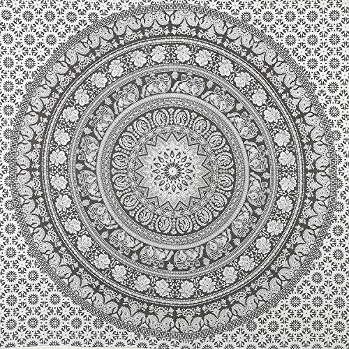 RAJRANG Cotton Pebble grey Tapestry for Bedroom Elephant Mandala Wall Hangings Large Indie Wall Tapestry Hippie Room Decor - 90x84 Inch - color: Pebble grey, size: 90"L x 84"W