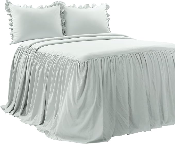 Lush Decor Ruffle Skirt Bedspread Set - 3-Piece Luxurious Farmhouse Bedding - Elegant Ruffle Detail - Timeless Style - Soft Lightweight Sheets - Queen, Sea Salt