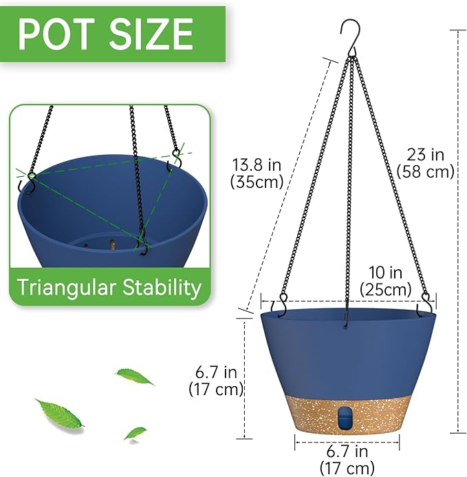 ZMTECH 2 Pack 10 Inch Hanging Planters for Indoor Plants, Modern Hanging Planter with Visible Water Level Window & Removable Tray, Decorative Plant Hanger Indoor for Home Garden