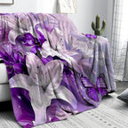 Purple Butterfly Flower Throw Blanekts Butterfly Blankets Soft Lightweight Cozy for Bed Couch Sofa Birthday Gifts Women Gifts for Her Anniversary Valentines Mothers Day Flower Gifts 60"x80"