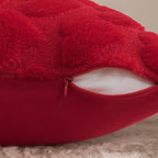 decorUhome Valentine’s Day Soft Plush Throw Pillow Covers 18x18 Inch Set of 2, Faux Fur Red Heart Decoration Neutral Square Pillow Covers for Couch Sofa Bed Cozy Farmhouse Holiday Decor