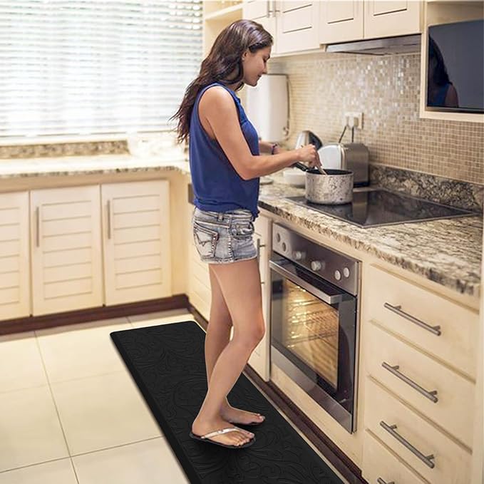 KMAT Kitchen Mat Cushioned Anti-Fatigue Waterproof Non-Slip Standing Mat Ergonomic Comfort Rug for Home,Office,Sink,Laundry,Desk 17.3" (W) x 60"(L),Black