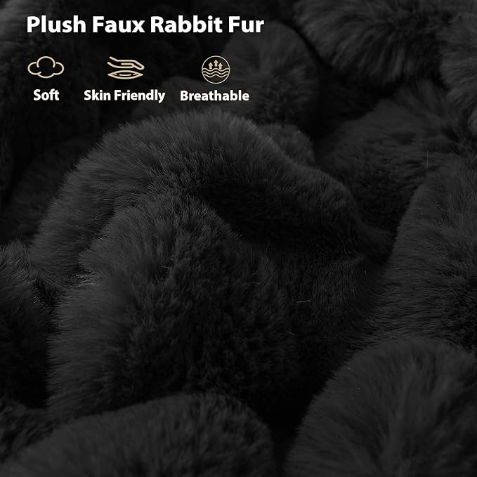 LIFEREVO Luxury Fluffy Faux Rabbit Fur Throw, Plush Fuzzy Bubble Blanket for Couch Sofa, Soft Cute Furry Bed Blanket Home Decoration, Shaggy Lap Throw for Bedroom Living Room Office, 50x60, Black
