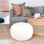 Unstuffed Pouf Foot Stool Round Decorative Leather Ottoman Cushion Storage seat or for Resting Your Feet on, Floor Chair Foot Living Room Bedroom Kids Room and Wedding (White)