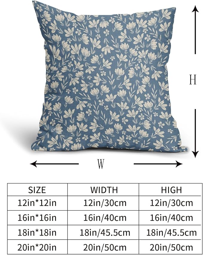 Light Blue Pillow Covers 18x18 Set of 2 Vintage Floral Rustic Old Style Cute Flower Print Decorative Outdoor Pillowcases Seasonal Farmhouse Throw Cushion Case Decor for Couch Sofa Bed